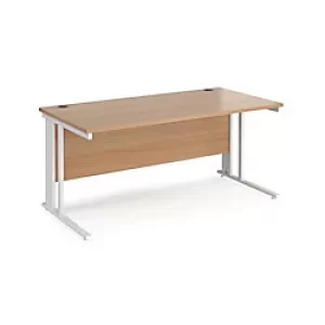 image of Rectangular Straight Desk Beech Wood Cable Managed Legs White Maestro 25 1600 x 800 x 725mm