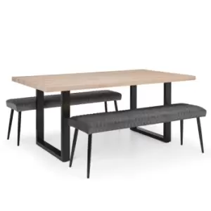 Julian Bowen Set Of Berwick Dining Table & 2 Luxe Low Benches Grey