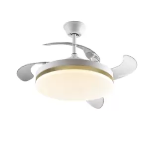 image of Vento Ceiling Fan Matt White And Gold Leaf 3000-6000K Remote Control