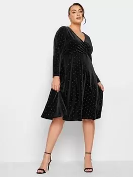 Image of Yours Yours Stud Velvet Wrap Dress, Black, Size 16, Women