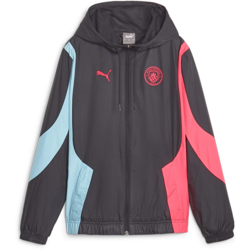 Image of Puma Womens MCFC Prematch Woven Anthem Tracksuit Top Dark Navy female 10 (S)