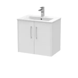 image of Hudson Reed Juno 600mm Wall Hung 2 Door Vanity & Minimalist Basin - White Ash