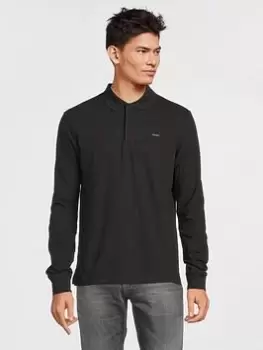 Image of Calvin Klein Stretch Pique Long Sleeve Polo Shirt - Black Size M Men