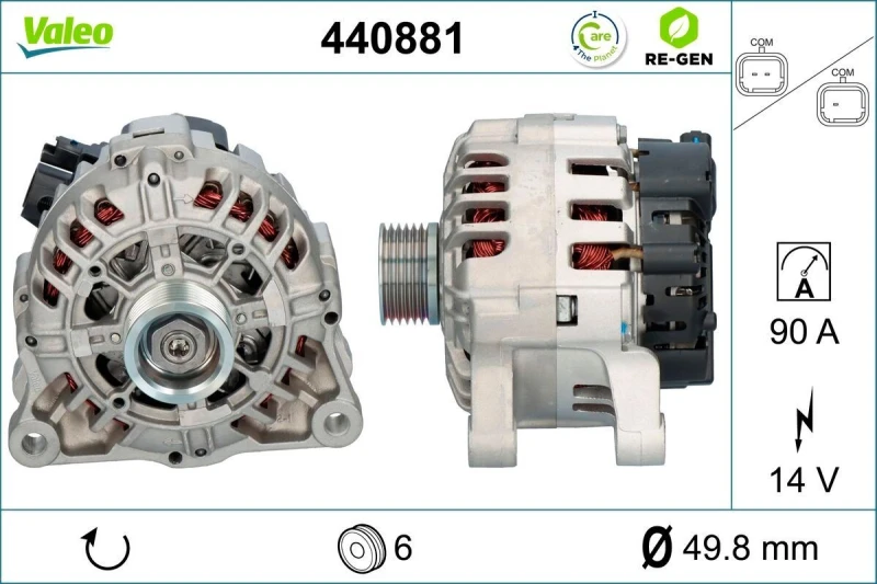 Image of VALEO 440881 Generator VALEO RE-GEN REMANUFACTURED Alternator Charging Current: 90A, Voltage: 14V Alternator (4)