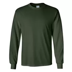 Gildan Mens Plain Crew Neck Ultra Cotton Long Sleeve T-Shirt (S) (Forest Green)