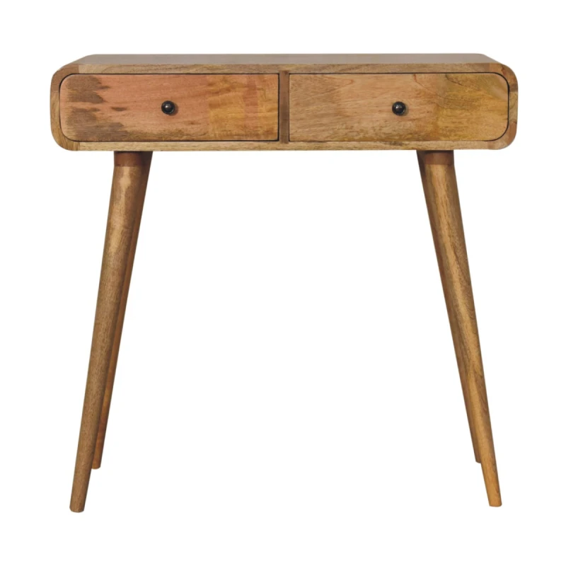 Image of Artisan Furniture Artisan Furniture Solid Wood Oak-ish Curved Hallway Table, 2 Drawers, Brown