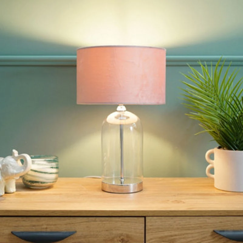Image of ValueLights Jessy Chrome Glass Table Lamp With Blush Pink Shade Silver unisex