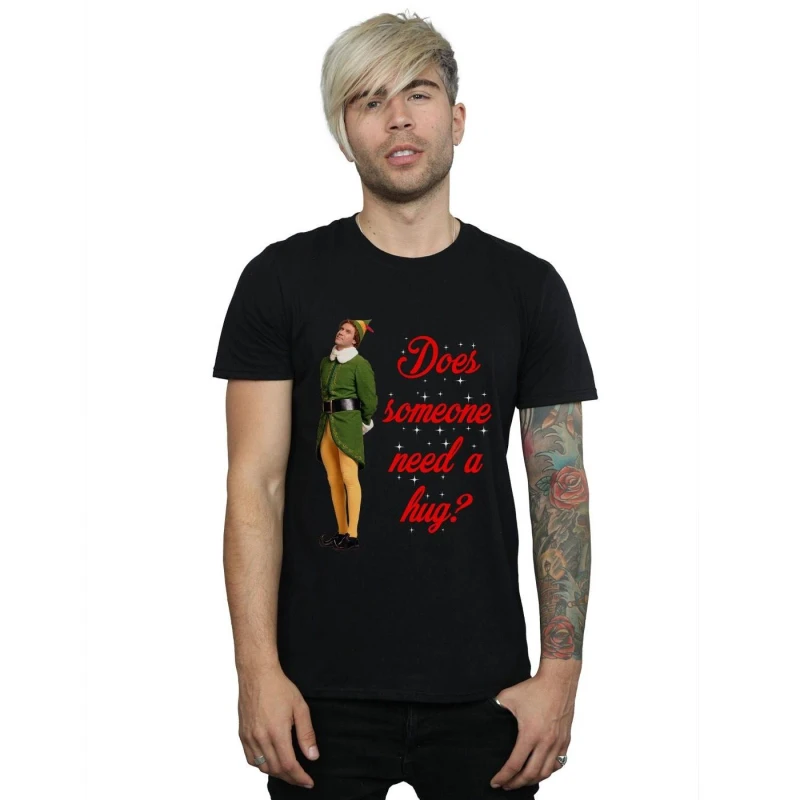 Image of Elf Elf Men Hug Buddy T-Shirt in Black Size: Small Black S Male 5057736082546