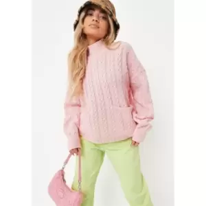 Missguided Cable Knit Pocket Jumper Co Ord - Pink