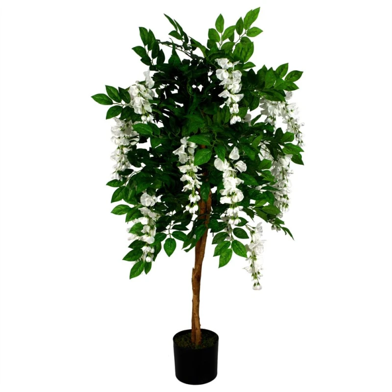 Image of Leaf Design 130cm Luxury Artificial Wisteria Tree White Flowers (Premium Range)