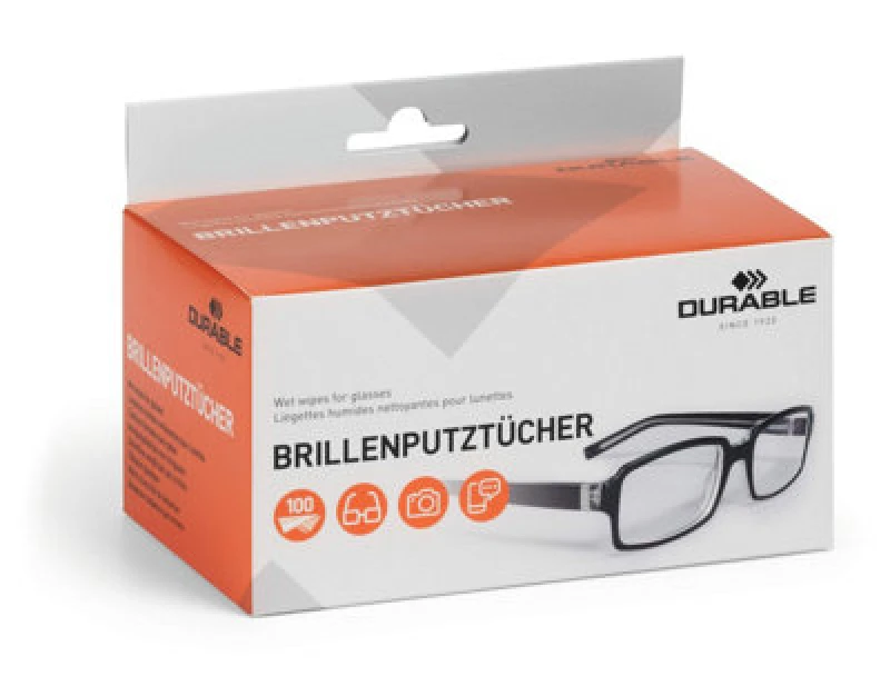 Image of Durable Durable Individually Wrapped Anti-Static Glasses Lens Wipes - 100 Pack White