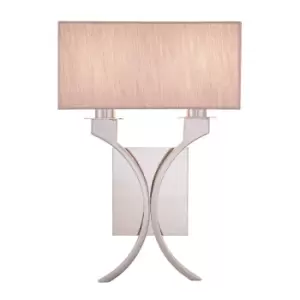 Image of Wall Light Polished Nickel Plate & Beige Fabric 2 x 40W E14 Dimmable