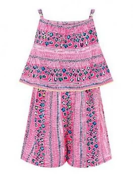 image of Monsoon Girls Sustainable Ava Playsuit - Pink, Size 11-12 Years, Women