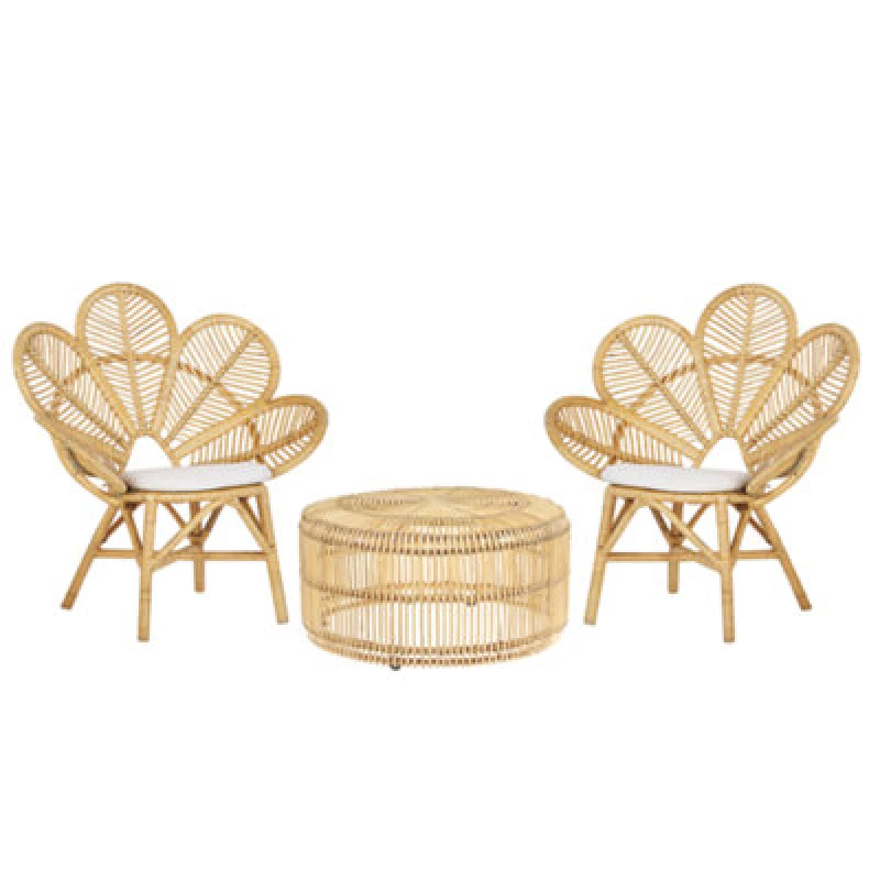 Image of Beliani Bistro Set With Cushions Florentine / Limni Rattan Beige