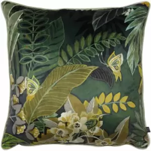 Image of Prestigious Textiles Hidden Paradise Tropical Piped Edge Cushion Cover, Emerald, 55 x 55 Cm