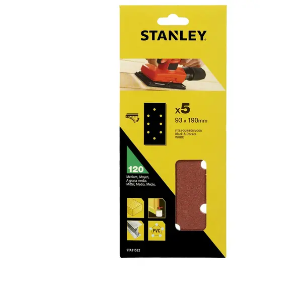 Image of Stanley 1/3 Sheet Sander 120G Hook & Loop Sanding Sheets - STA31522-XJ
