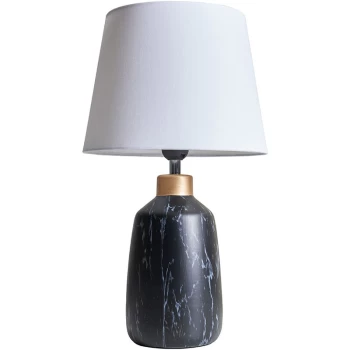 image of Black Marble Effect Table Lamp With Tapered Lampshade - White