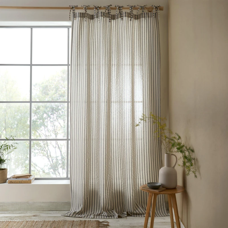 Image of Pineapple Elephant Zanzibar Woven Stripe Voile Curtain Panel Grey unisex 140x183cm