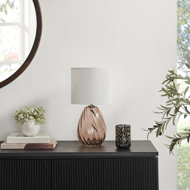 Image of FurnitureboxUK Aurelia Brown Glass & White Table Lamp Brown Unisex