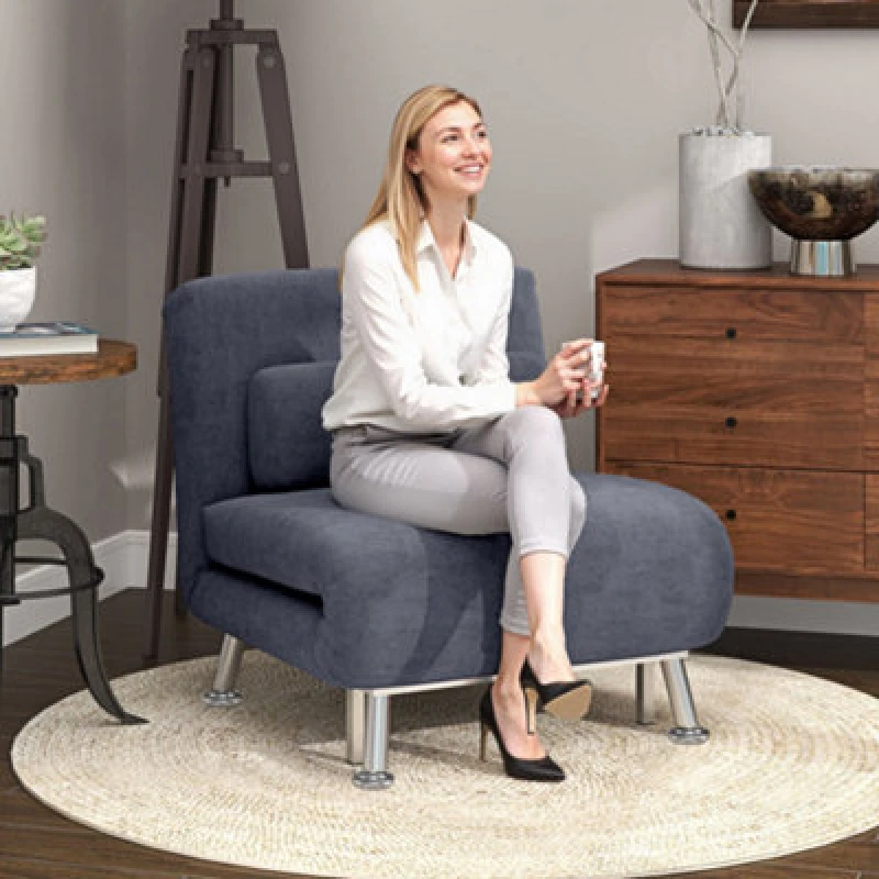 Image of HOMCOM Single Folding 5 Position Convertible Sleeper Chair Charcoal Grey 833-066V72CG