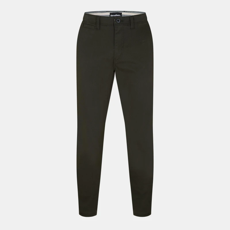 Image of Threadbare 'Castello' Cotton Slim Fit Chino Trousers With Stretch Green