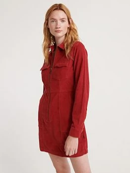 Image of Superdry Hadley Cord Shirt Dress - Red , Red, Size 8, Women