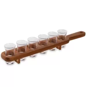 Image of Wooden Drinks Paddle with 6 Shot Glasses M&amp;W