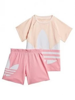 Image of Boys, adidas Originals Big Trefoil Short Tee Set, Pink, Size 0-3 Months