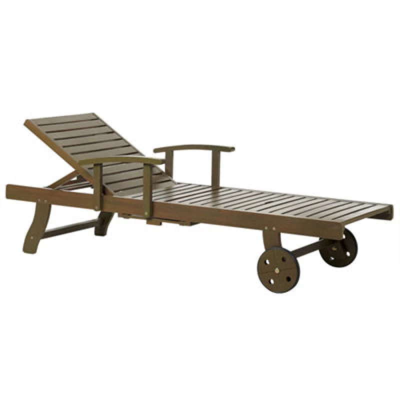 Image of Beliani Sun Lounger Amantea Ii Reclining Acacia Wood Dark Brown