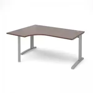 image of TR10 left hand ergonomic desk 1600mm - silver frame and walnut top