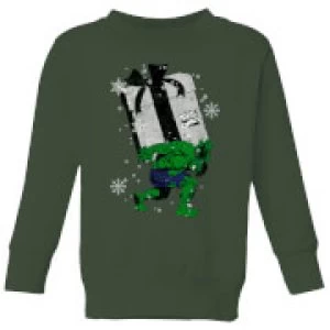 Image of Marvel The Incredible Hulk Christmas Present Kids Christmas Sweatshirt - Forest Green - 9-10 Years