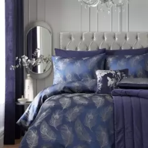 image of Laurence Llewelyn Bowen Dandy Feathers Woven Jacquard Duvet Cover Set, Navy, King