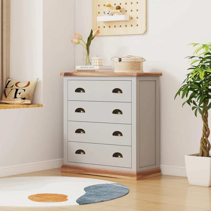 Image of Cabinet Bits Bomporto 4 Drawer Chest of Drawers Brass Cup Handle in Light Grey Light Grey Unisex