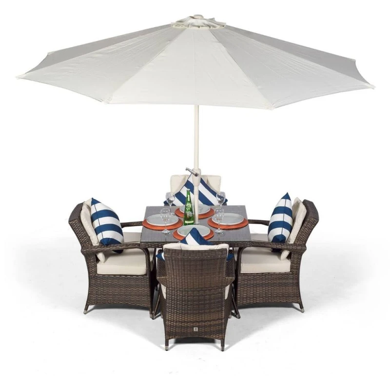 Image of Thats Furniture Arizona Square 4 Seater Rattan Patio Dining Set in Brown Brown Unisex