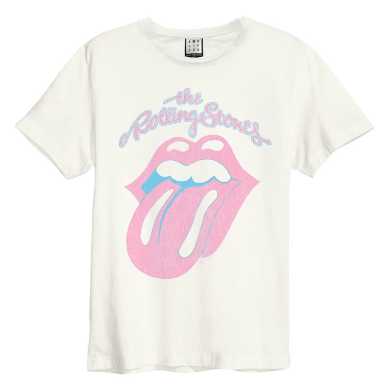 Image of Amplified Amplified Men Washed Out The Rolling Stones T-Shirt in White Size: X-Small White XS Male 5059699757660