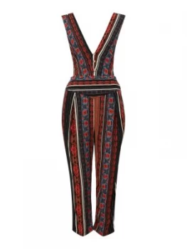 image of Free People Sleeveless V Neck Printed Jumpsuit Black