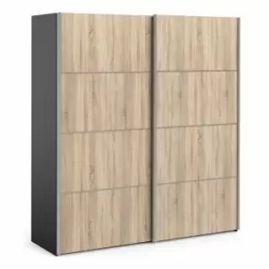 image of Verona Sliding Wardrobe 180Cm In Black Matt With Oak Effect Doors With 2 Shelves