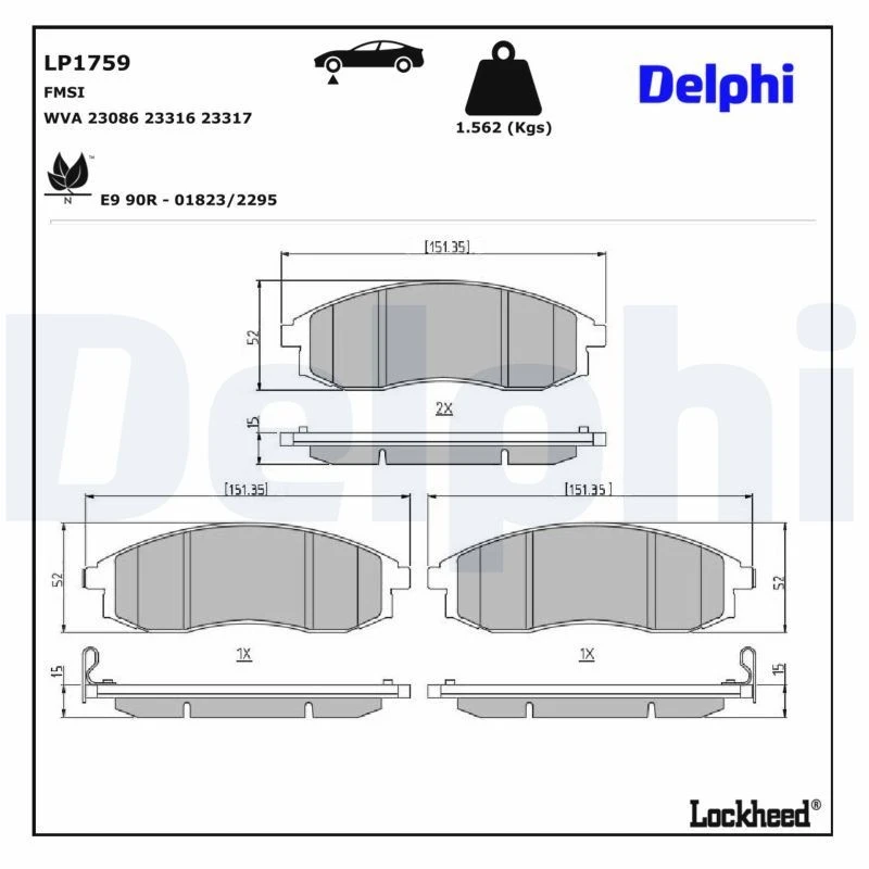 Image of DELPHI Brake pad set DELPHI LP1759