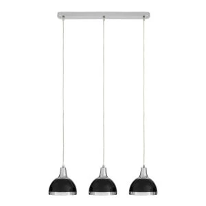 image of Premier Housewares Jasper Pendant Light 3 Shades - Black Shade/Chrome