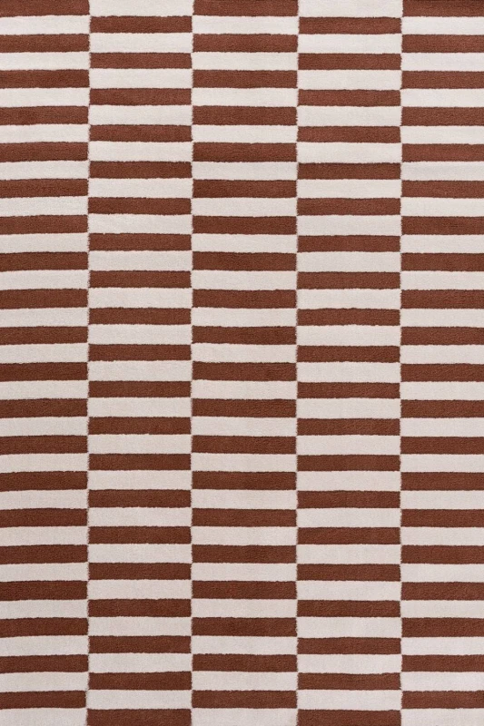 Image of THE RUGS Loft Striped Living Room Area Rug & Runners Soft Pile in Terracotta Size: 80cm x 150cm Terracotta Unisex 80cm x 150 cm