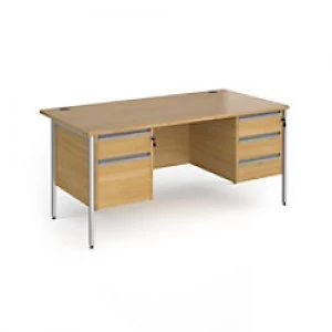 image of Dams International Straight Desk with Oak Coloured MFC Top and Silver H-Frame Legs and Two & Three Lockable Drawer Pedestals Contract 25 1600 x 800 x