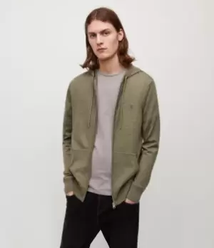 Image of AllSaints Mens Mode Merino Zip Hoodie, Green, Size: XL