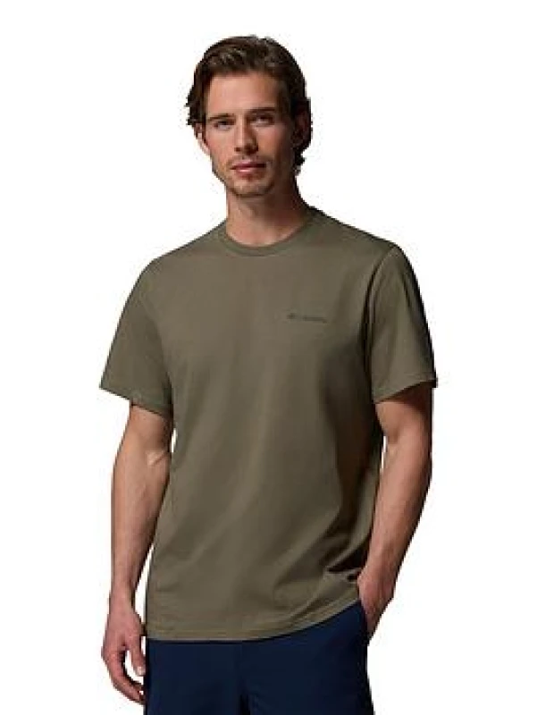Image of Columbia Essential Chest Logo Short Sleeve T-Shirt Khaki Cotton S