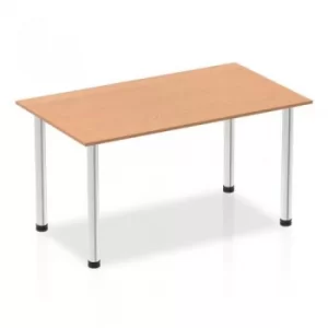 Image of Impulse 1400mm Straight Table Oak Top Chrome Post Leg