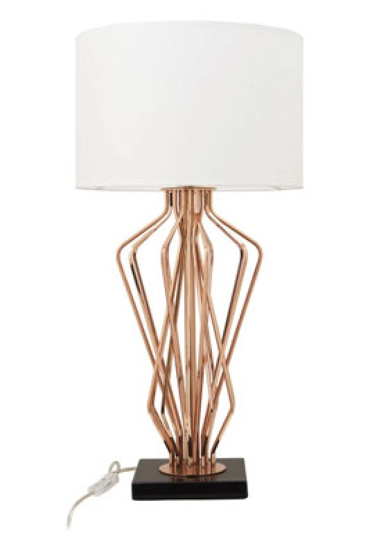 Image of Orsina Modern White Shade Table Lamp, Bronze Metal Frame With Crossover Design, Black Marble Base Accent Light
