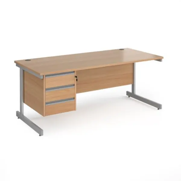 Image of Contract 25 Office Desk Rectangular Desk 1800mm With Pedestal Beech Top With Silver Frame 800mm Depth Contract 25 CC18S3-S-B Beech CC18S3-S-B