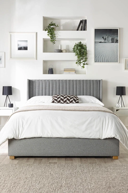 Image of Catherine Lansfield Catherine Lansfield Soho Ottoman Storage Wing Bed in Saxon Twill Fabric, Custom Made in Grey Size: Single Grey Single Unisex 505