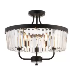 image of Ascoli Multi Arm Lamp Semi Flush Ceiling Lamp, Matt Black, Cut Glass