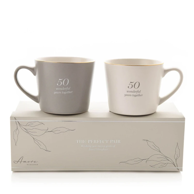 Image of Amore by Juliana Set of 2 Grey & White Mugs - 50th Anniversary Multi unisex