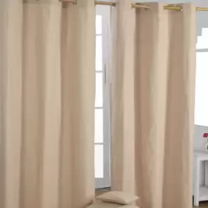 Image of Homecapes Plain Off Beige Cotton Eyelet Curtains 137 x 182cm - Natural